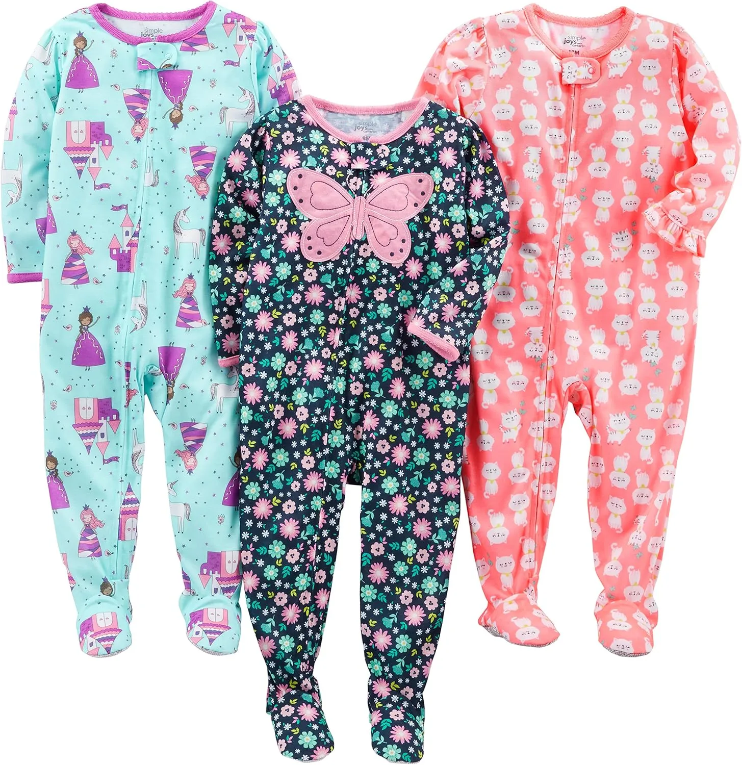 Simple Joys by Carter's Toddlers and Baby Girls' Loose-Fit Polyester Jersey Footed Pajamas, Pack of 3