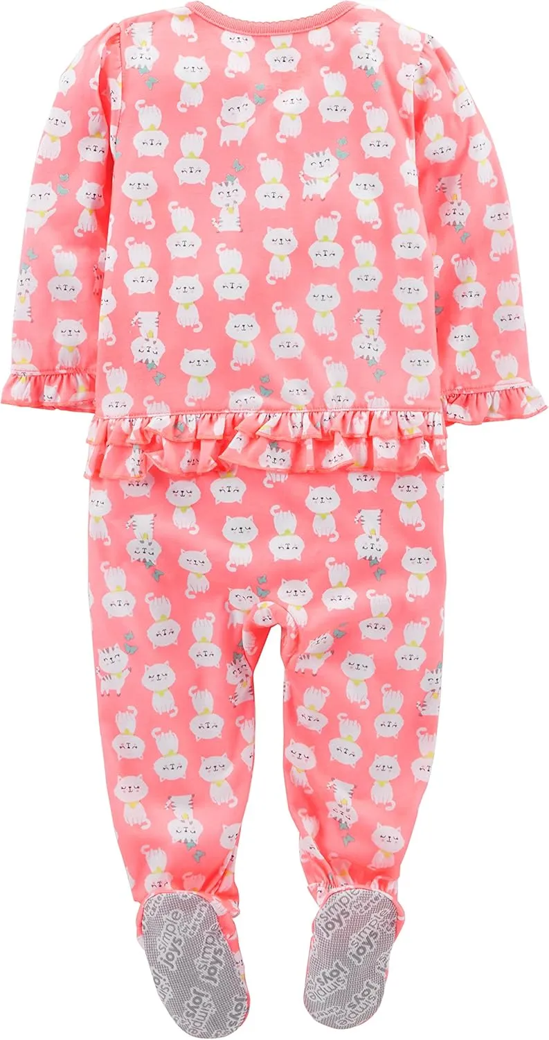 Simple Joys by Carter's Toddlers and Baby Girls' Loose-Fit Polyester Jersey Footed Pajamas, Pack of 3
