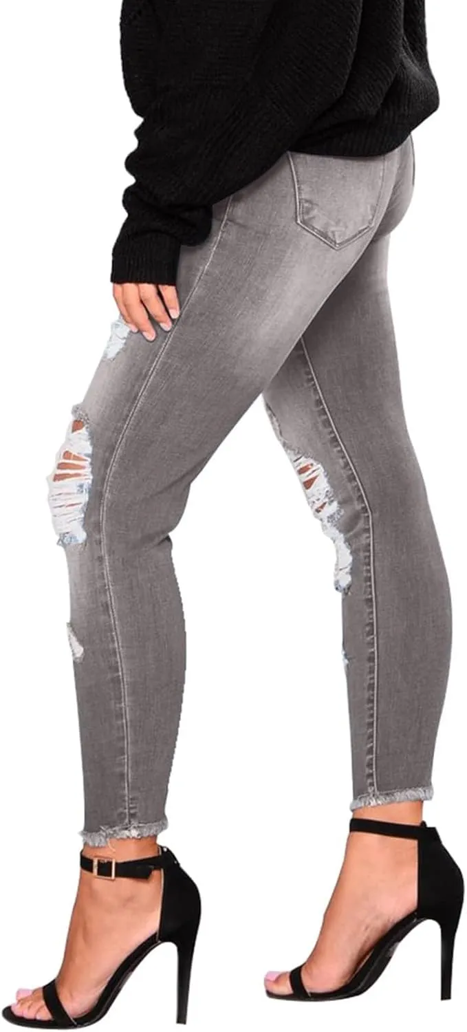 Skinny Jeans for Women High Waisted Ripped Stretchy Jeans Tummy Control Distressed Jeans Destroyed Denim Jeggings