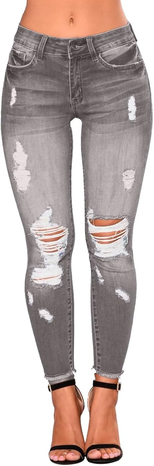 Skinny Jeans for Women High Waisted Ripped Stretchy Jeans Tummy Control Distressed Jeans Destroyed Denim Jeggings