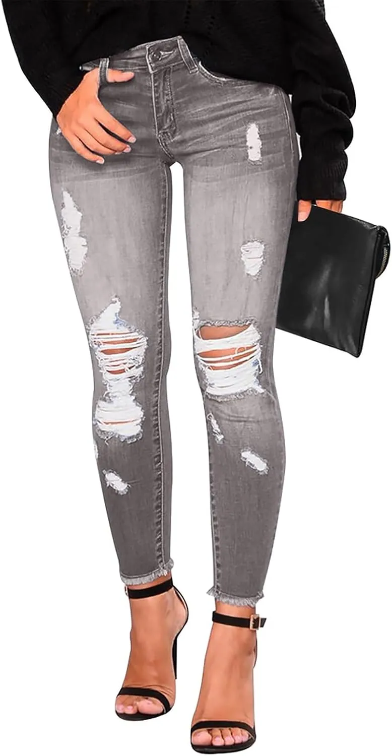 Skinny Jeans for Women High Waisted Ripped Stretchy Jeans Tummy Control Distressed Jeans Destroyed Denim Jeggings