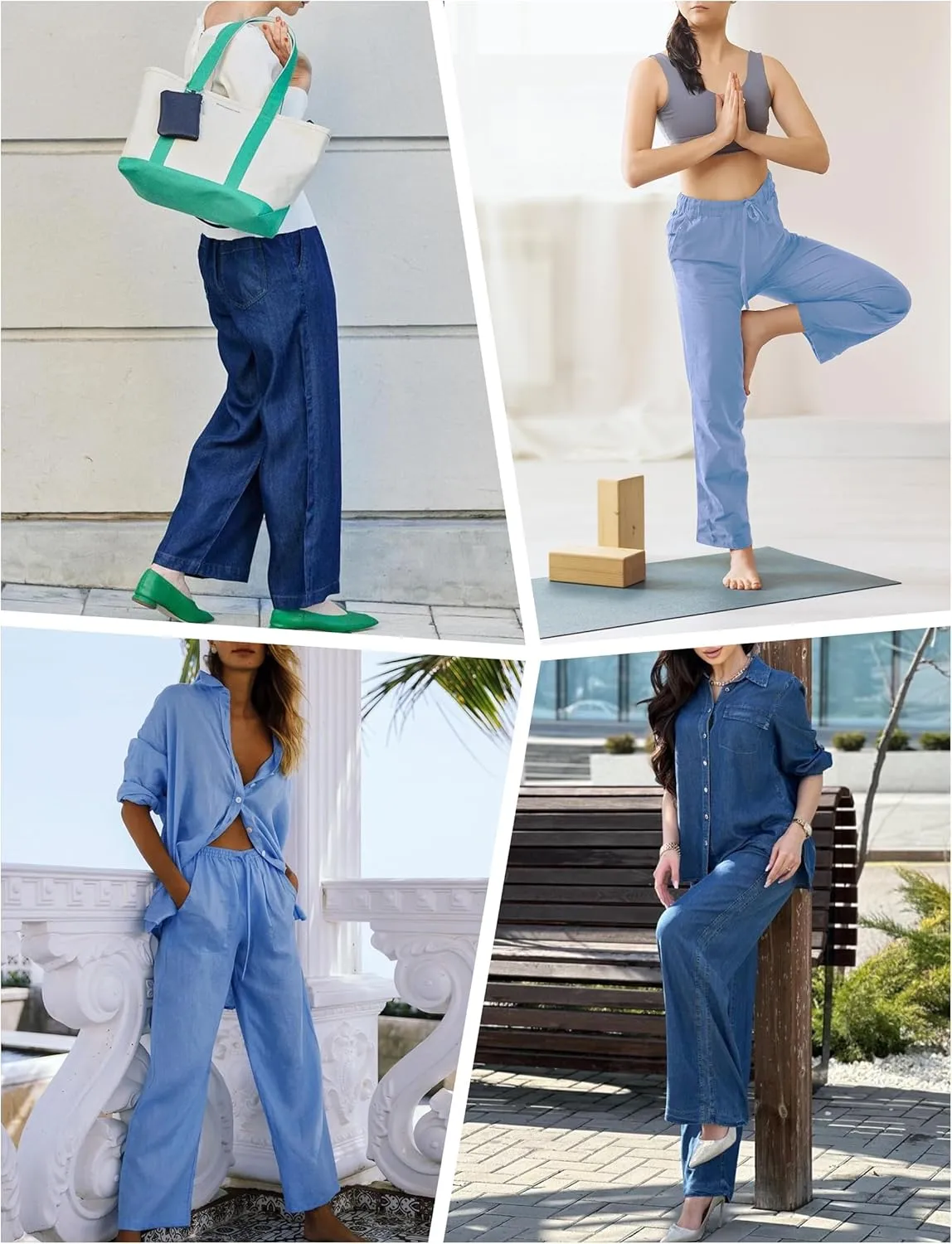 Skirt BL Women's Drawstring Elastic Waist Jeans Pull on Wide Leg Flowy Jeans for Trendy Soft Lightweight Denim Pants