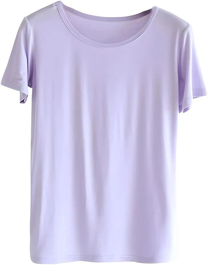 Sleep Shirts for Women - Pajama Tops for Women,Modal Round Neck Solid Color Pajamas Top