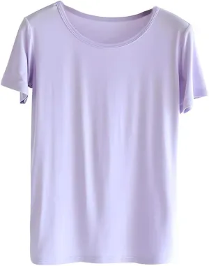 Sleep Shirts for Women - Pajama Tops for Women,Modal Round Neck Solid Color Pajamas Top