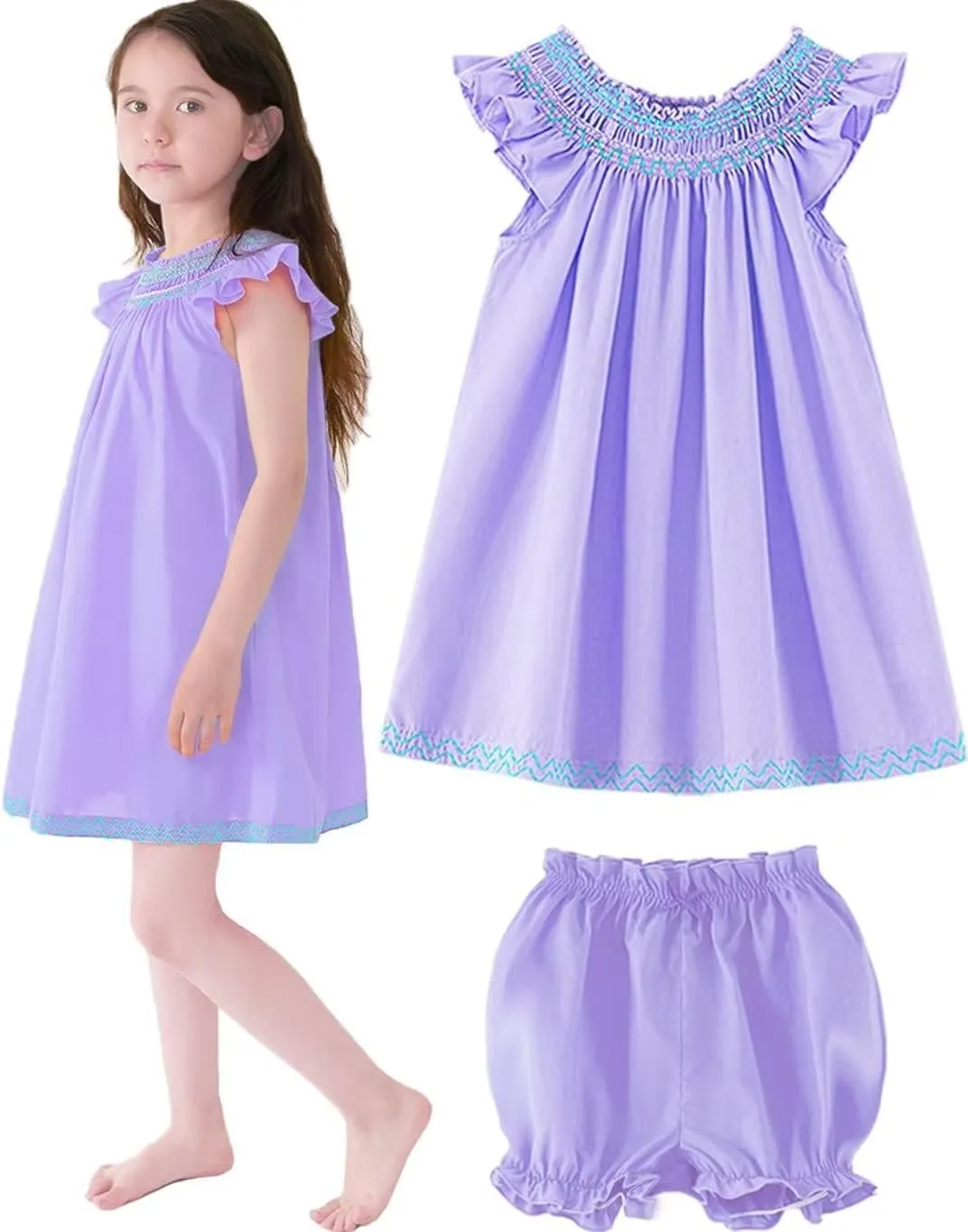 Smocked Dresses with Bloomers Set, Soft Cotton Vintage Dress (Baby,Toddler,Kids)