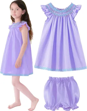 Smocked Dresses with Bloomers Set, Soft Cotton Vintage Dress (Baby,Toddler,Kids)