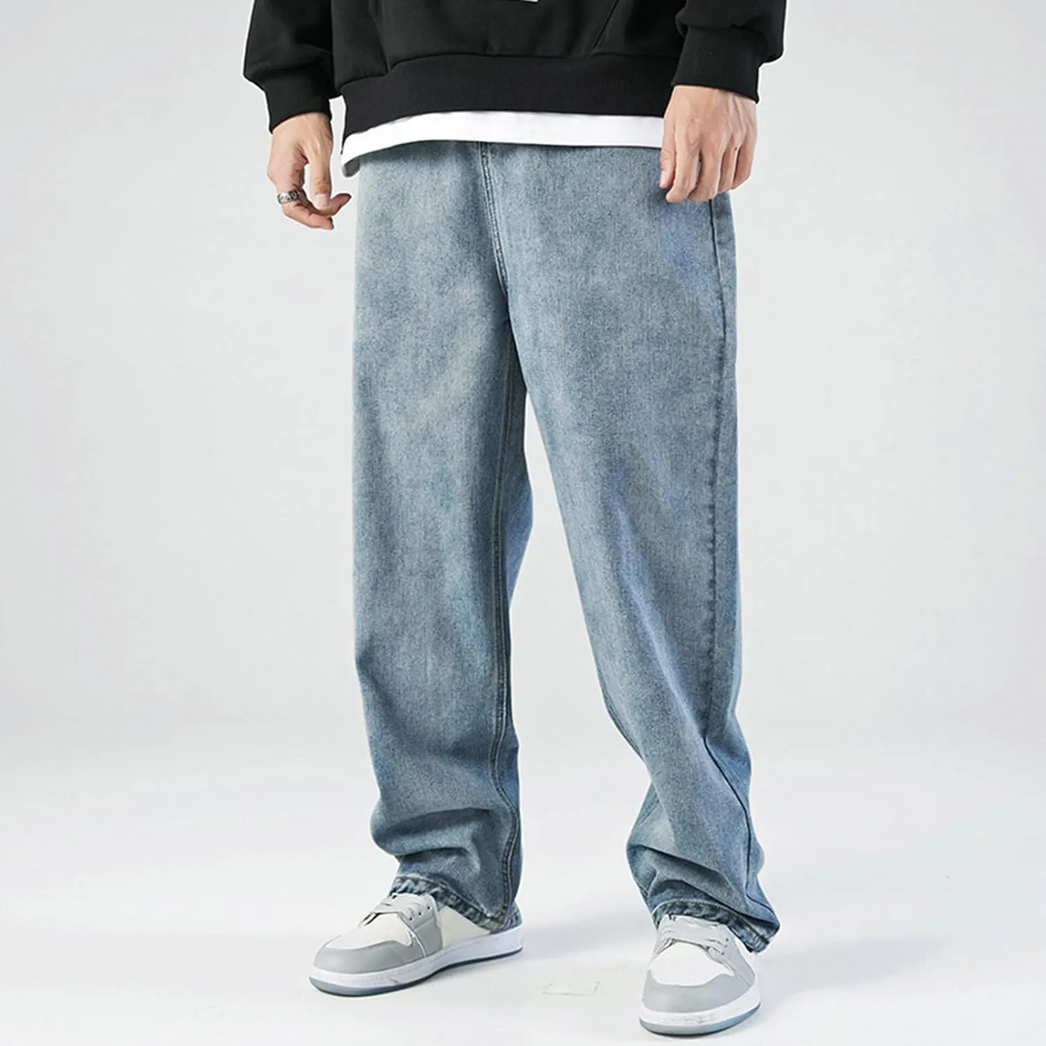SteelStitch-Men's High Durability Work Jeans, Straight Leg Baggy Denim Pants, SteelStitch High Waisted Jeans