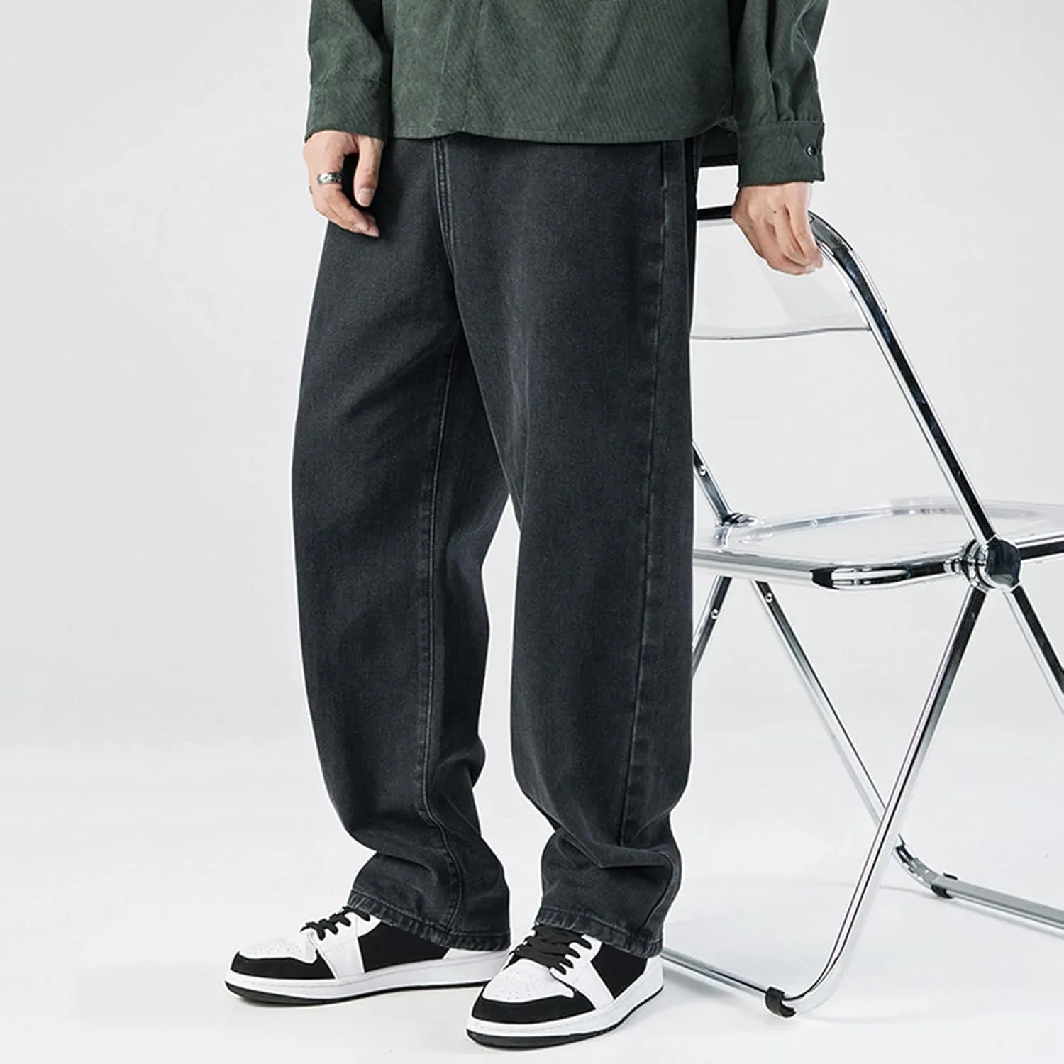 SteelStitch-Men's High Durability Work Jeans, Straight Leg Baggy Denim Pants, SteelStitch High Waisted Jeans