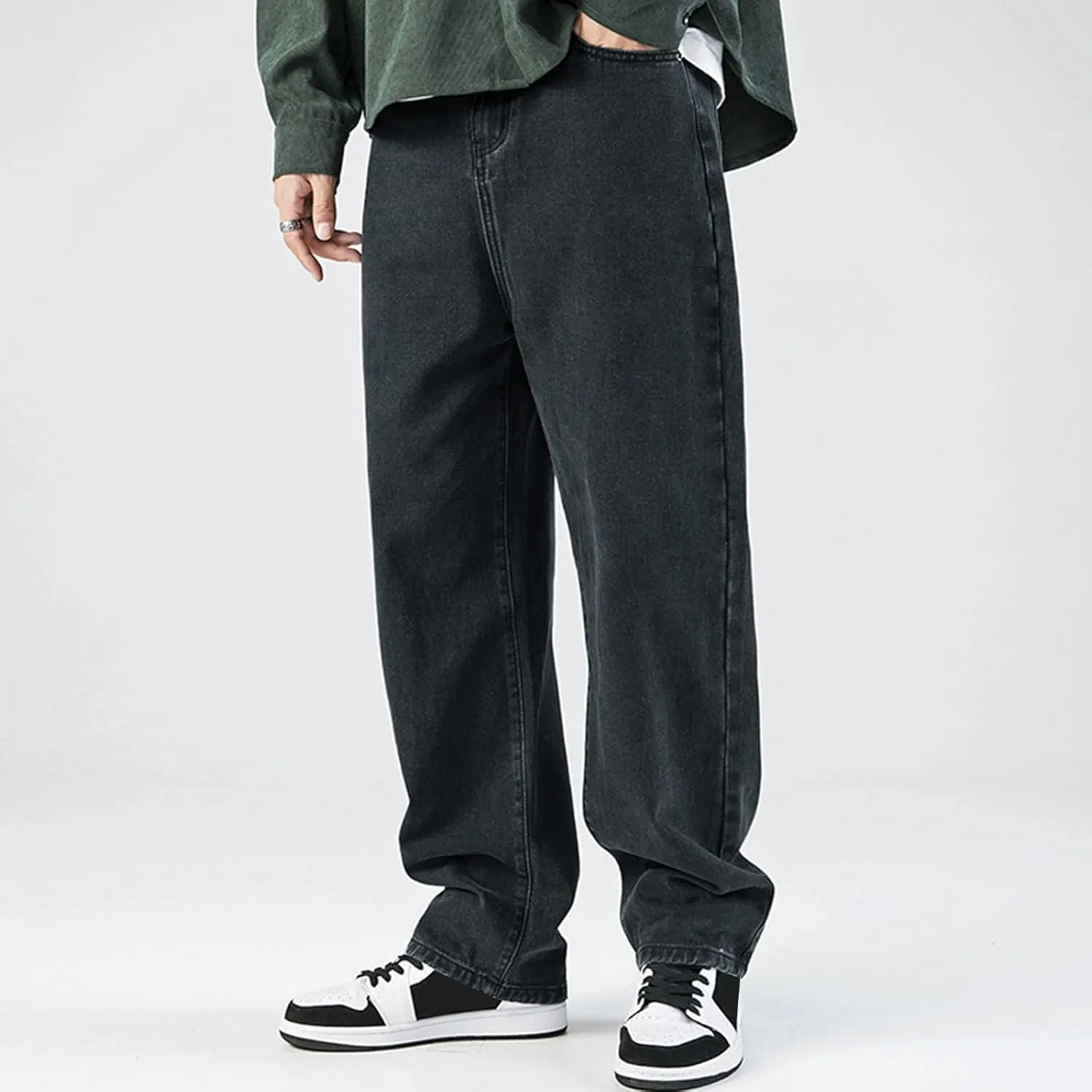 SteelStitch-Men's High Durability Work Jeans, Straight Leg Baggy Denim Pants, SteelStitch High Waisted Jeans