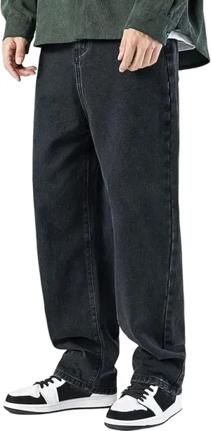 SteelStitch-Men's High Durability Work Jeans, Straight Leg Baggy Denim Pants, SteelStitch High Waisted Jeans
