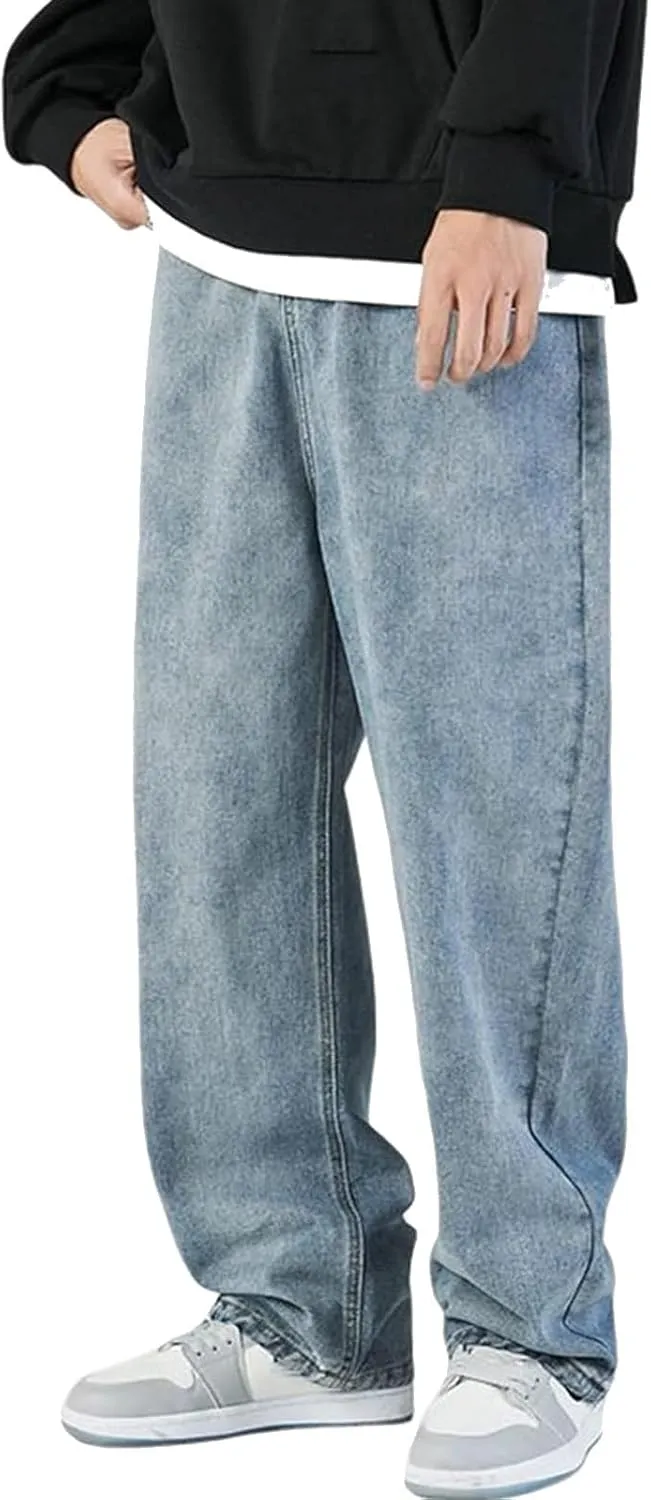 SteelStitch-Men's High Durability Work Jeans, Straight Leg Baggy Denim Pants, SteelStitch High Waisted Jeans