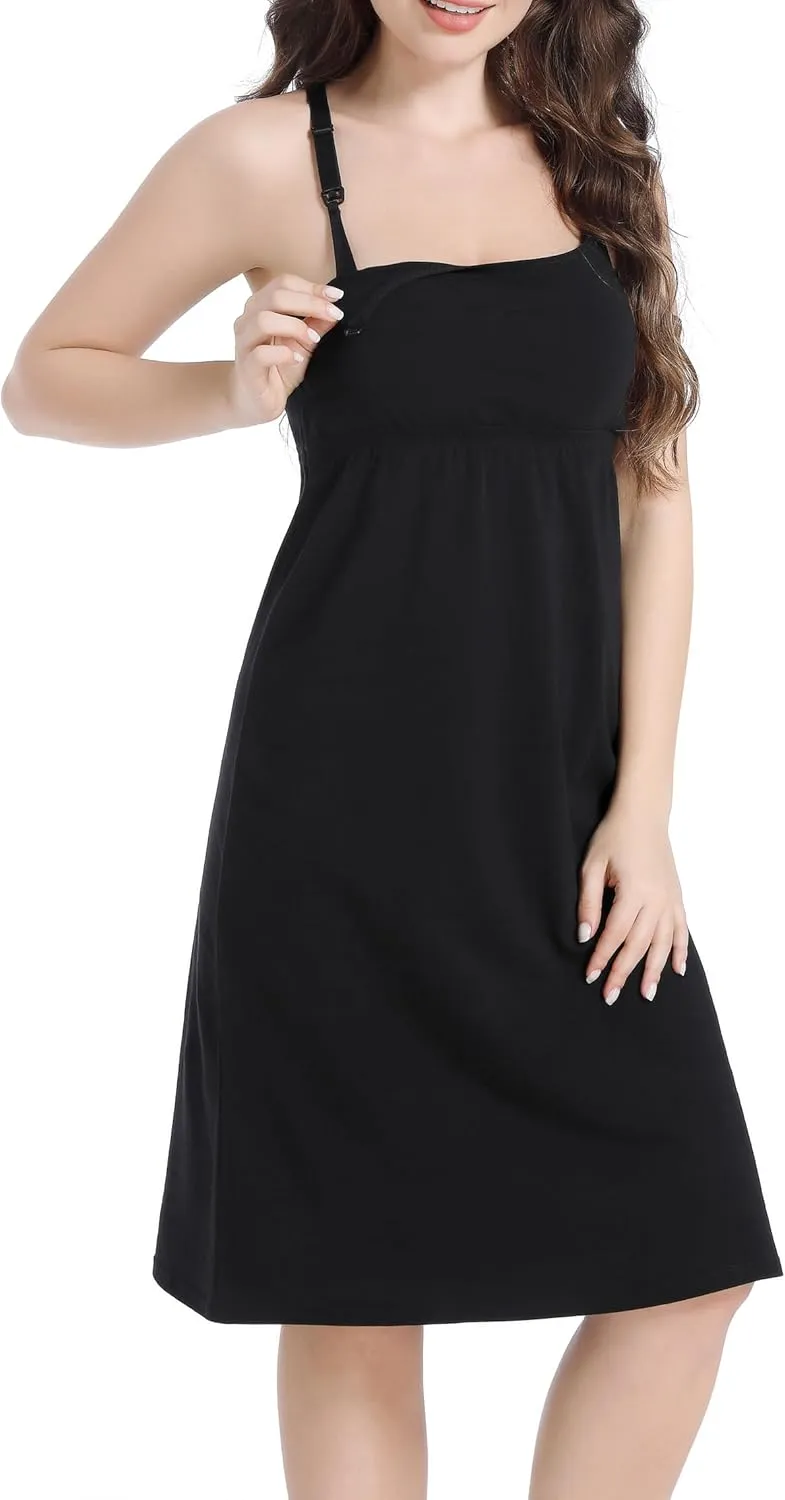 SUIEK 3-Pack Maternity Nursing Nightgown Cotton Breastfeeding Dress Pregnancy Tank Tops Sleepwear