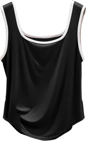 Summer Modal Casual Tank Tops for Women, Loose Breathable Outdoor Running Workout Sleeveless Shirts with Curved Hem