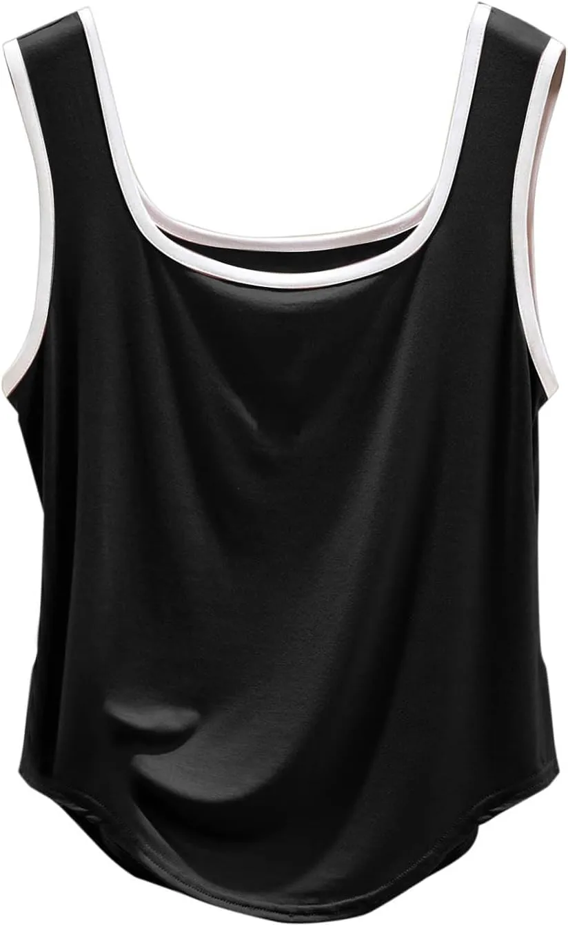 Summer Modal Casual Tank Tops for Women, Loose Breathable Outdoor Running Workout Sleeveless Shirts with Curved Hem