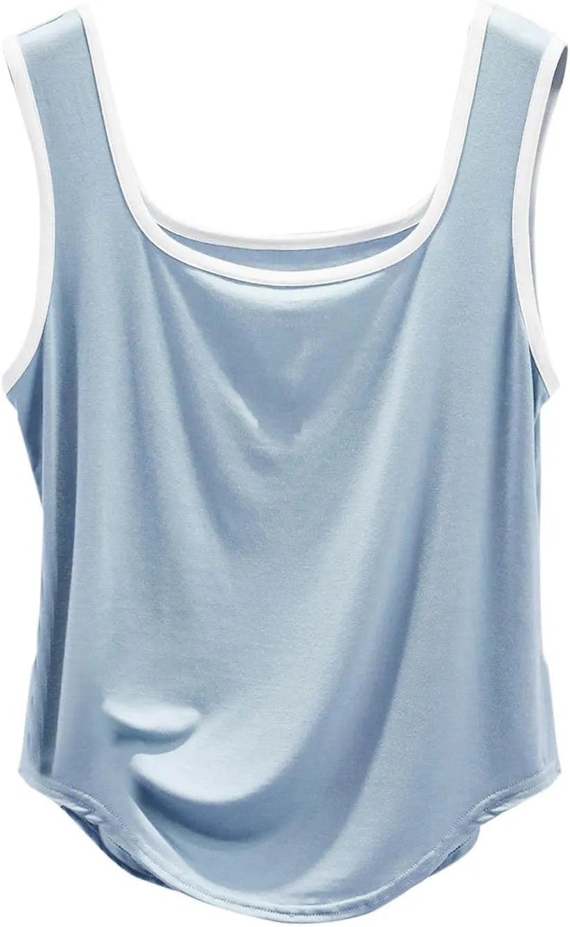 Summer Modal Casual Tank Tops for Women, Loose Breathable Outdoor Running Workout Sleeveless Shirts with Curved Hem