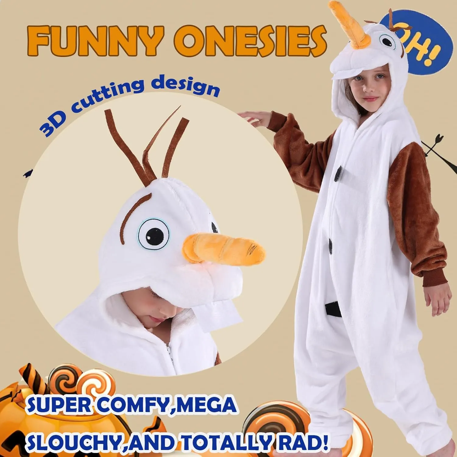 SWEETXIN Kids Unisex Onesie Pajamas Plush One Piece Halloween Costume Cosplay Sleepwear for Girls Boys