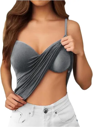 Tank Top for Women with Built in Bra 2025 Summer Slim Sexy Camisole Tops Casual Comfy Yoga Workout Padded Shirts