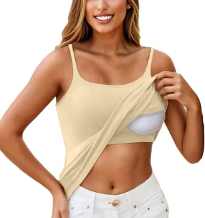 Tank Top with Built in Bra for Women 2025 Summer Basic Padded Tanktops Workout Yoga Shirts