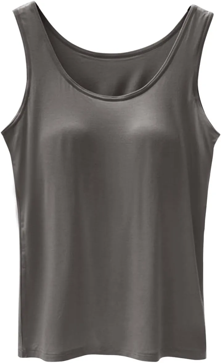 Tank Top with Built in Bra for Women Summer Casual Camisoles Basic Shirts Racerback Workout Fitted Tanks Cami Tops