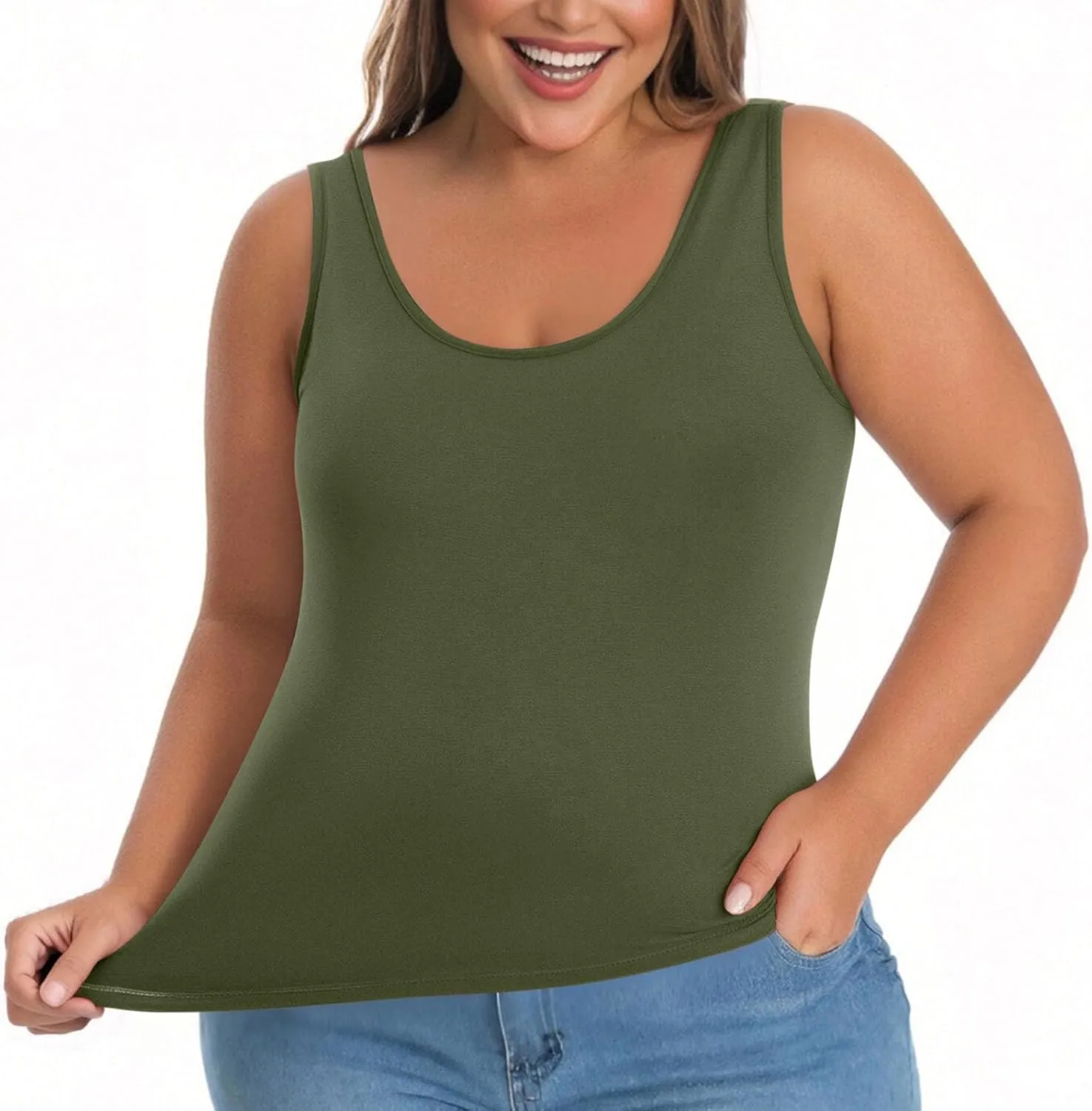 Tank Tops for Women Plus Size Ladies Sleeveless Wider Strap Camisole Tops Built in Padded Casual Workout Basic Tanks