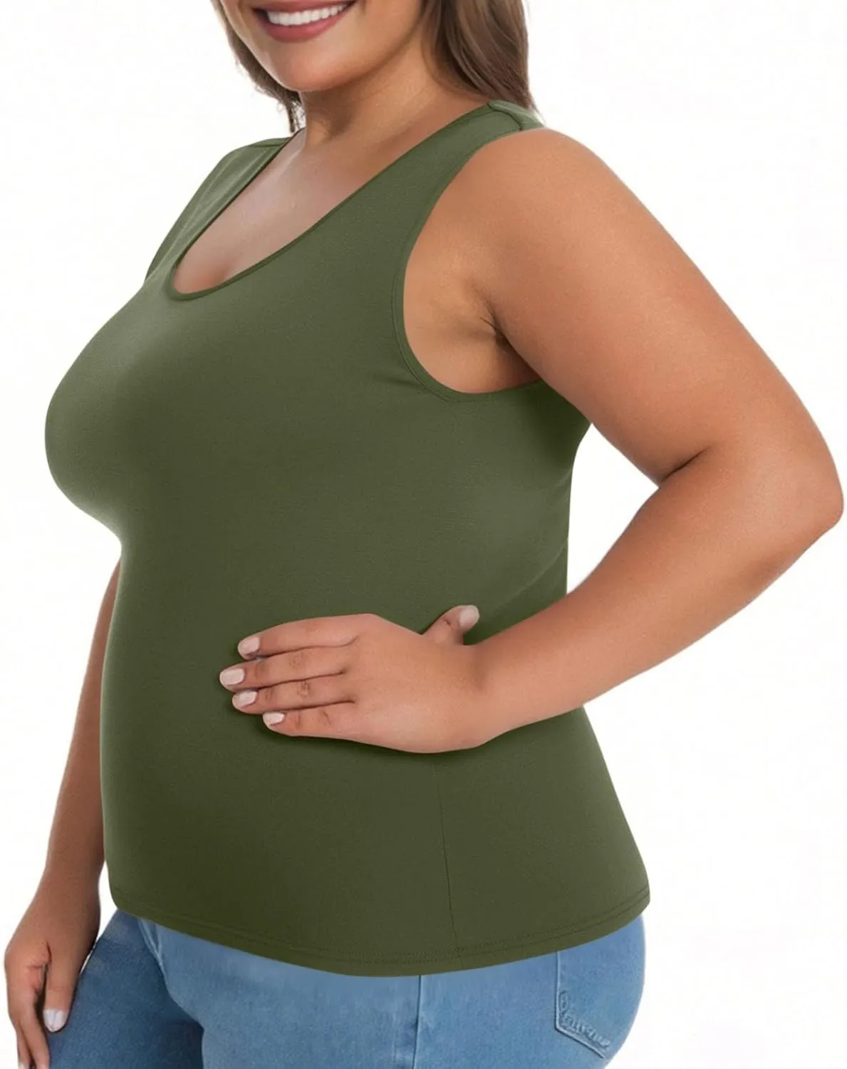 Tank Tops for Women Plus Size Ladies Sleeveless Wider Strap Camisole Tops Built in Padded Casual Workout Basic Tanks