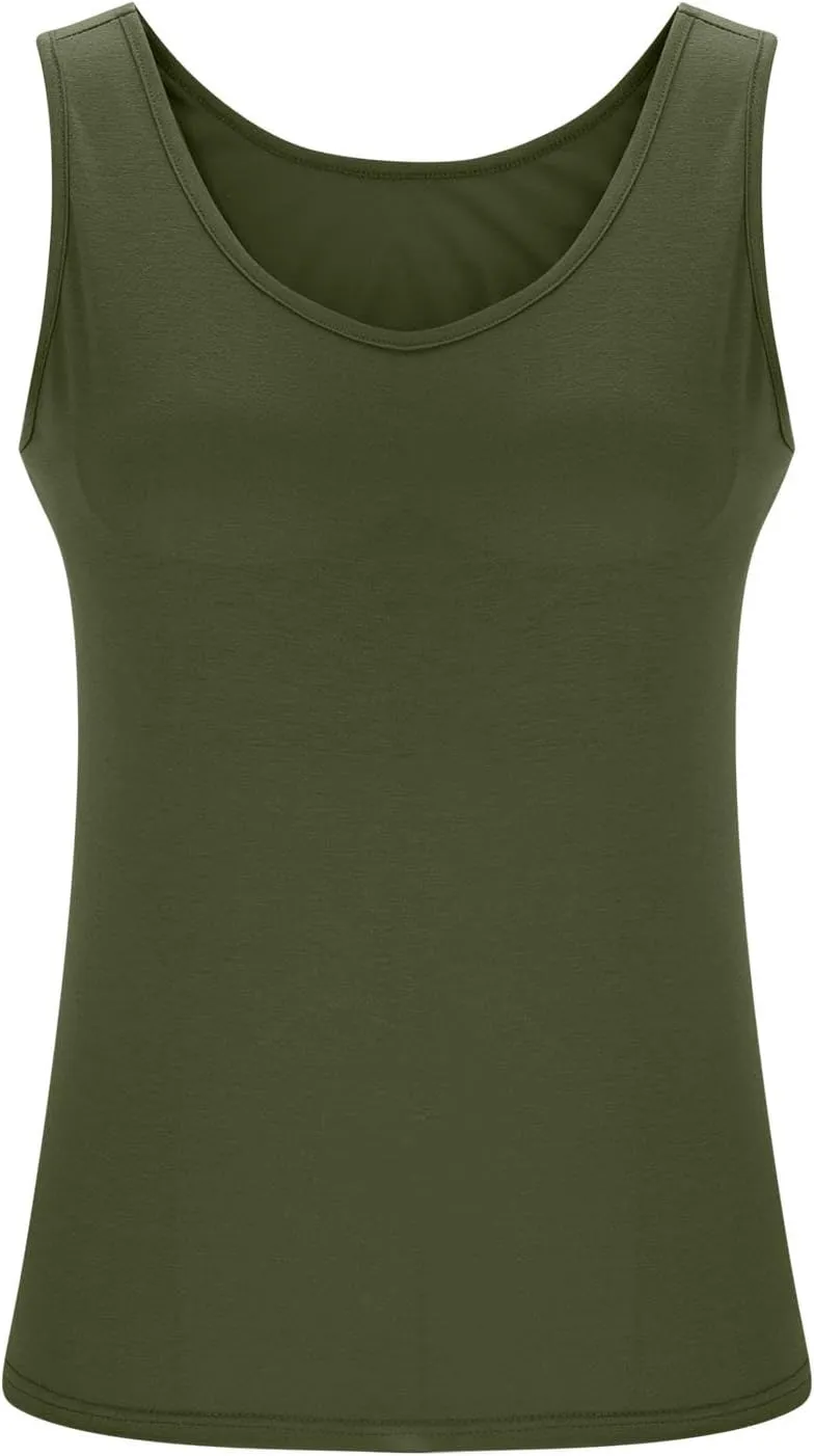 Tank Tops for Women Plus Size Ladies Sleeveless Wider Strap Camisole Tops Built in Padded Casual Workout Basic Tanks