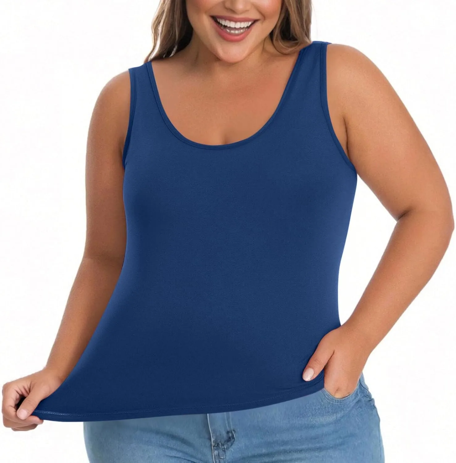 Tank Tops for Women Plus Size Ladies Sleeveless Wider Strap Camisole Tops Built in Padded Casual Workout Basic Tanks