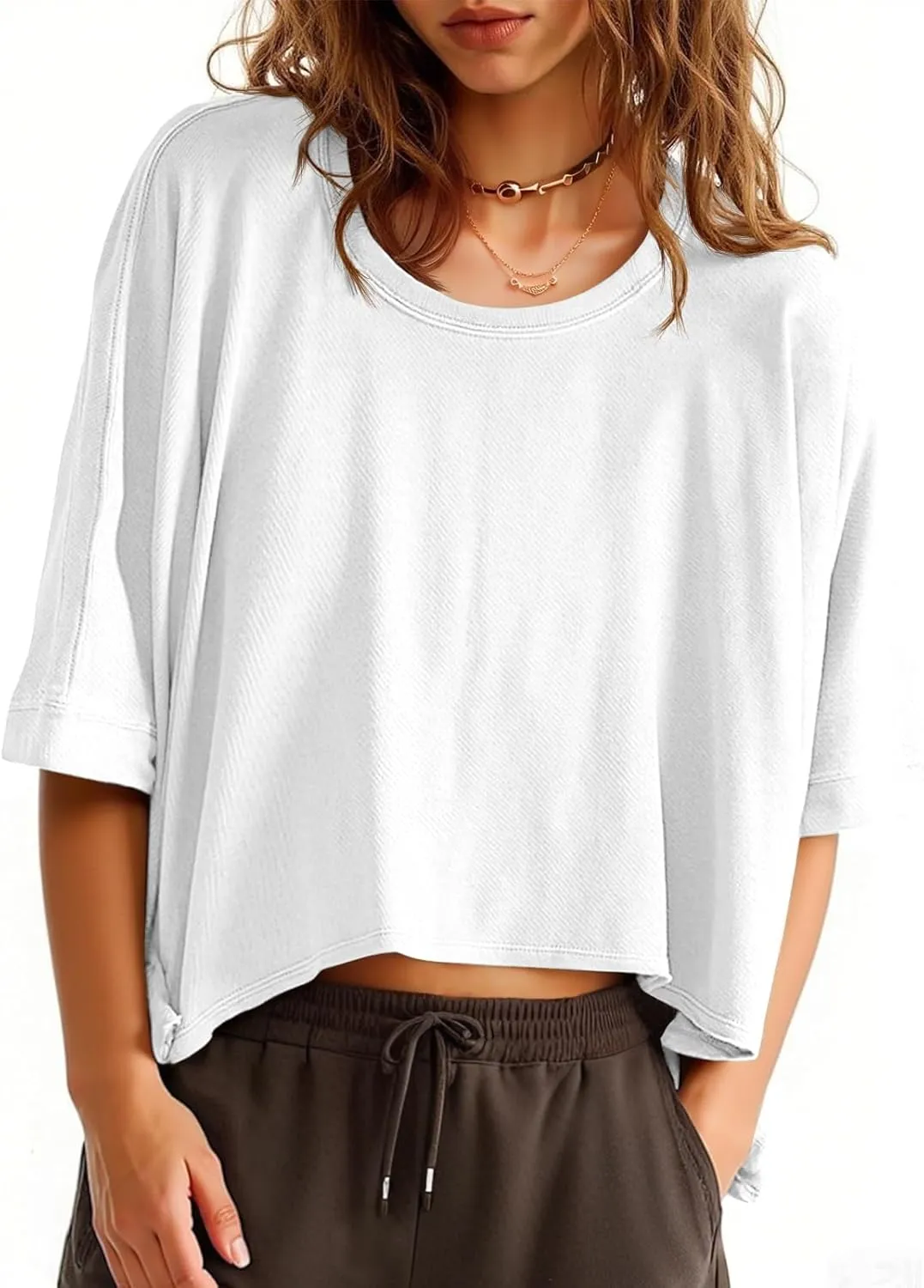 Tankaneo Womens Oversized T-Shirts Cropped Summer Casual Short Sleeve Loose Fit Tee Tops