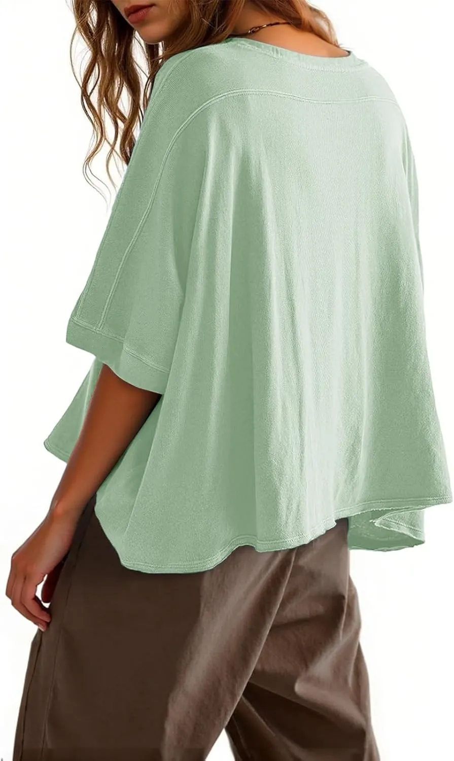 Tankaneo Womens Oversized T-Shirts Cropped Summer Casual Short Sleeve Loose Fit Tee Tops