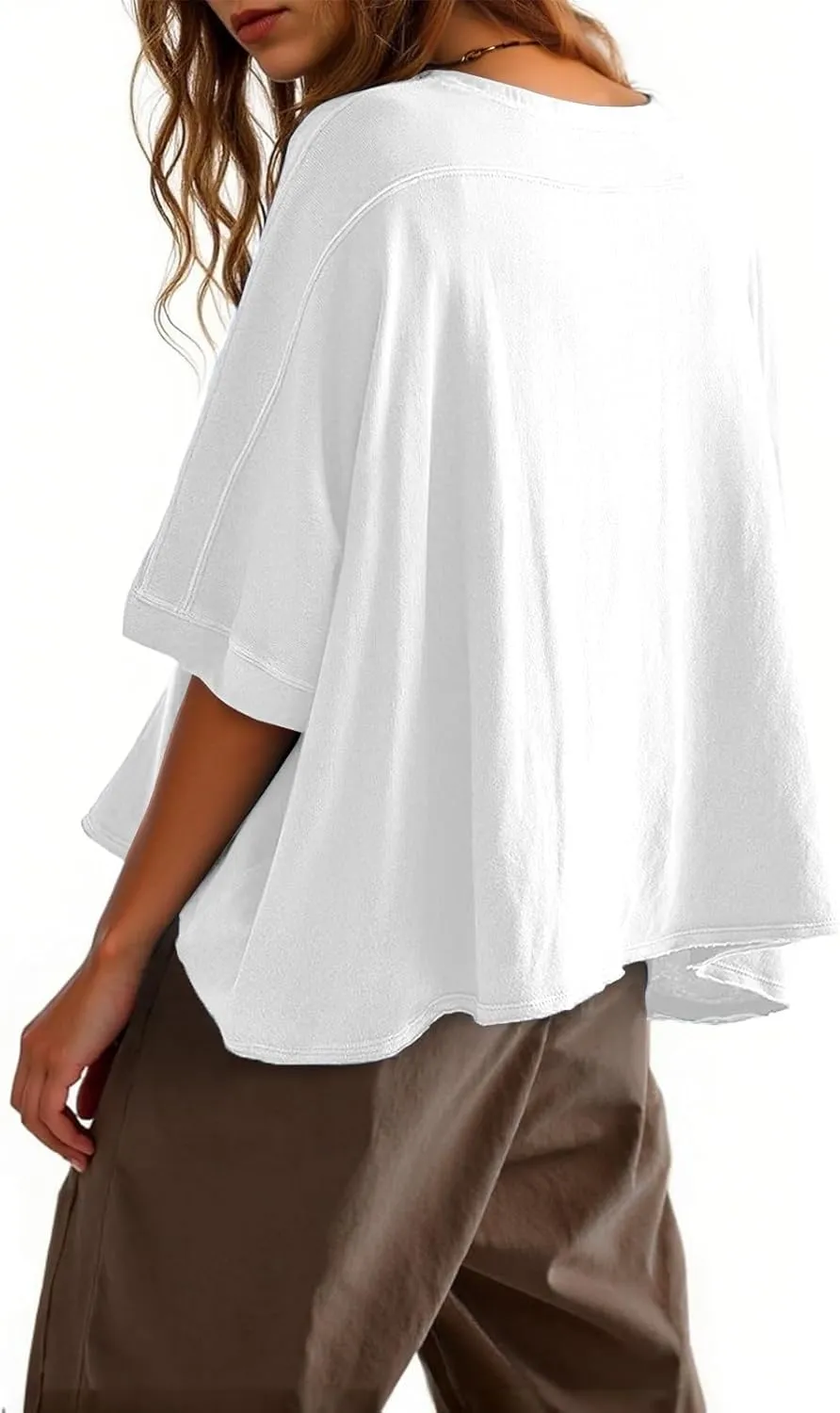 Tankaneo Womens Oversized T-Shirts Cropped Summer Casual Short Sleeve Loose Fit Tee Tops