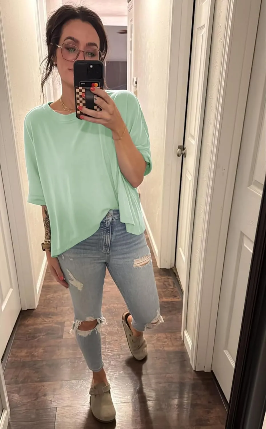 Tankaneo Womens Oversized T-Shirts Cropped Summer Casual Short Sleeve Loose Fit Tee Tops