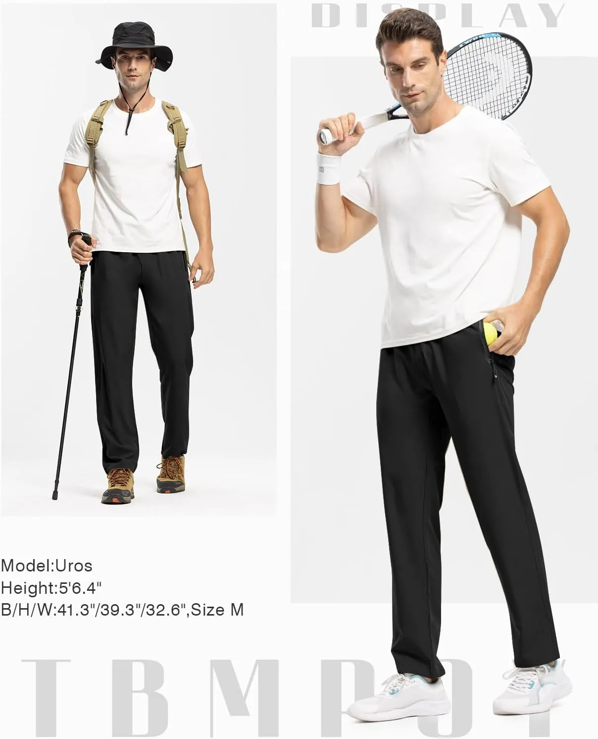 TBMPOY Men's Lightweight Hiking Travel Pants Breathable Athletic Fishing Active Joggers Zipper Pockets