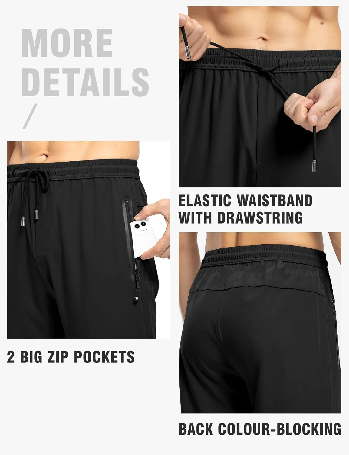 TBMPOY Men's Lightweight Hiking Travel Pants Breathable Athletic Fishing Active Joggers Zipper Pockets