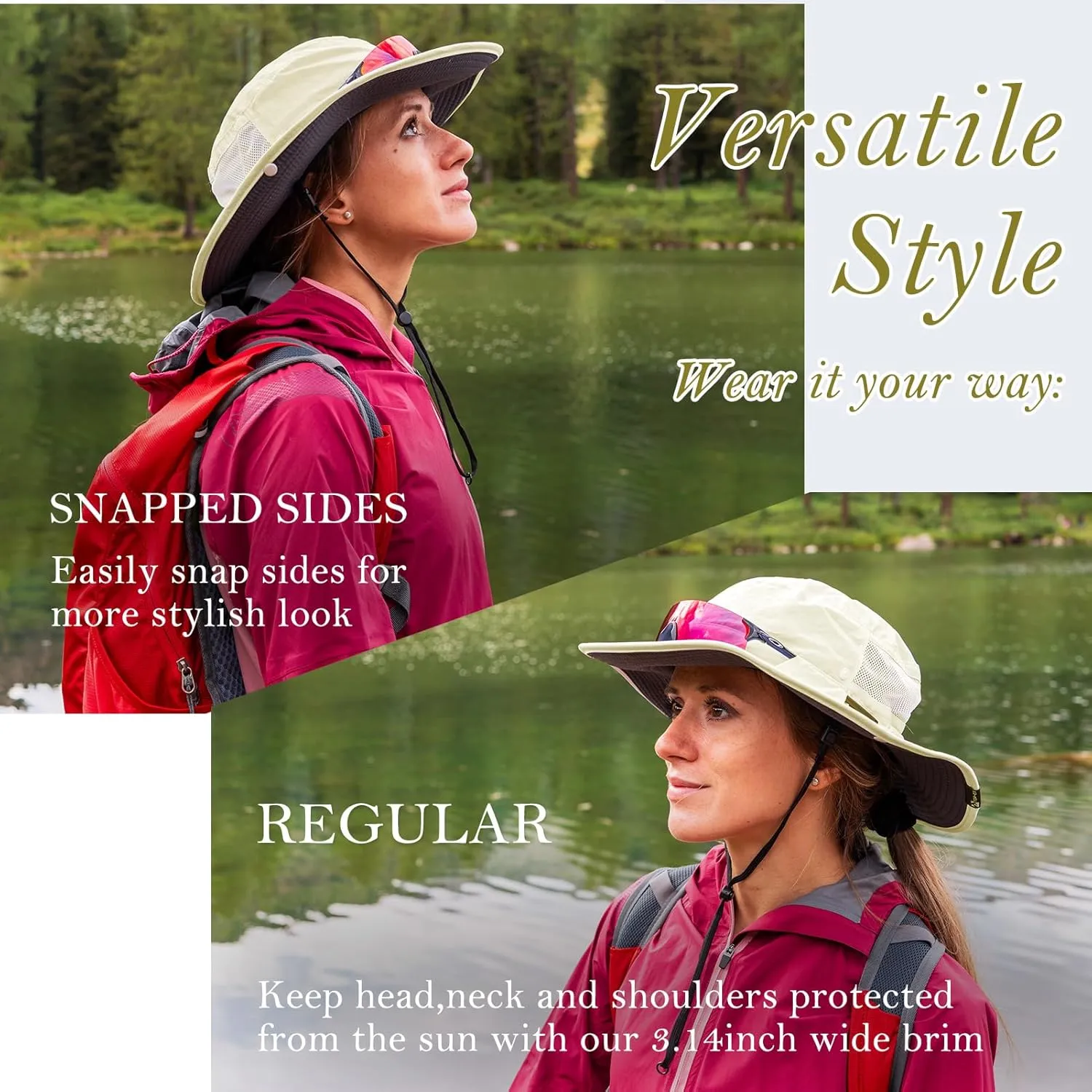 TOP-EX Women’s Wide Brim Sun Hat with Ponytail Hole UV 50 Summer Beach Sunhat for Fishing Hiking Outdoor Cooling Mesh