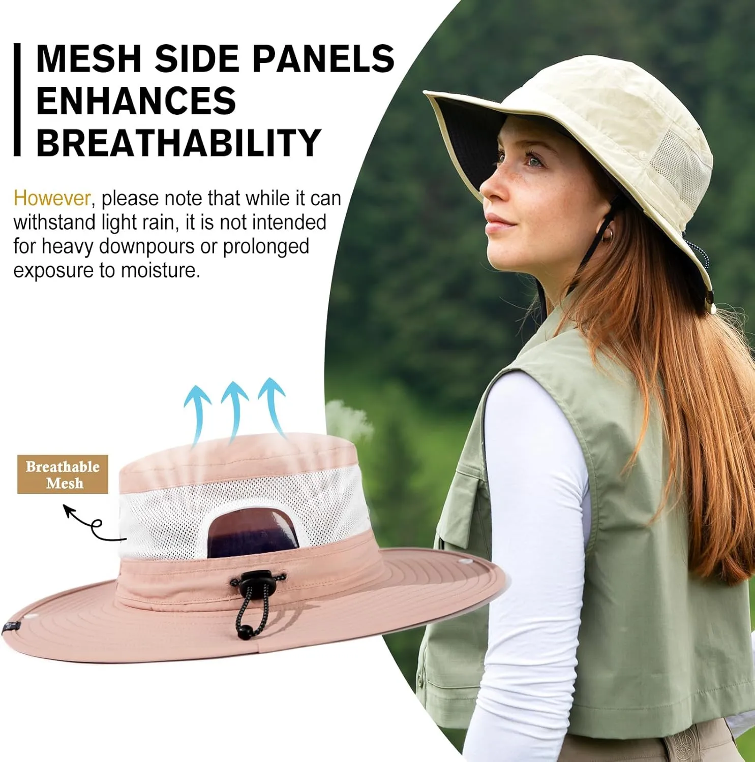 TOP-EX Women’s Wide Brim Sun Hat with Ponytail Hole UV 50 Summer Beach Sunhat for Fishing Hiking Outdoor Cooling Mesh