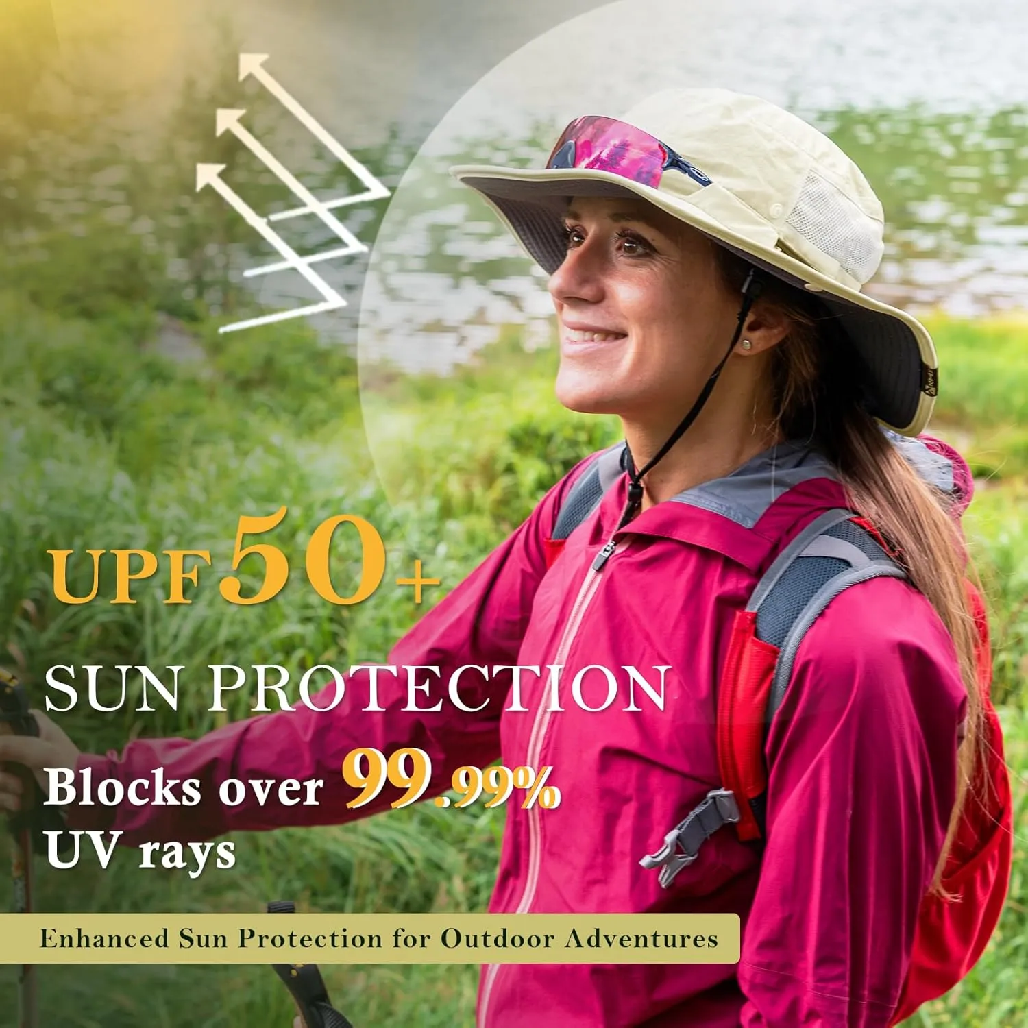 TOP-EX Women’s Wide Brim Sun Hat with Ponytail Hole UV 50 Summer Beach Sunhat for Fishing Hiking Outdoor Cooling Mesh
