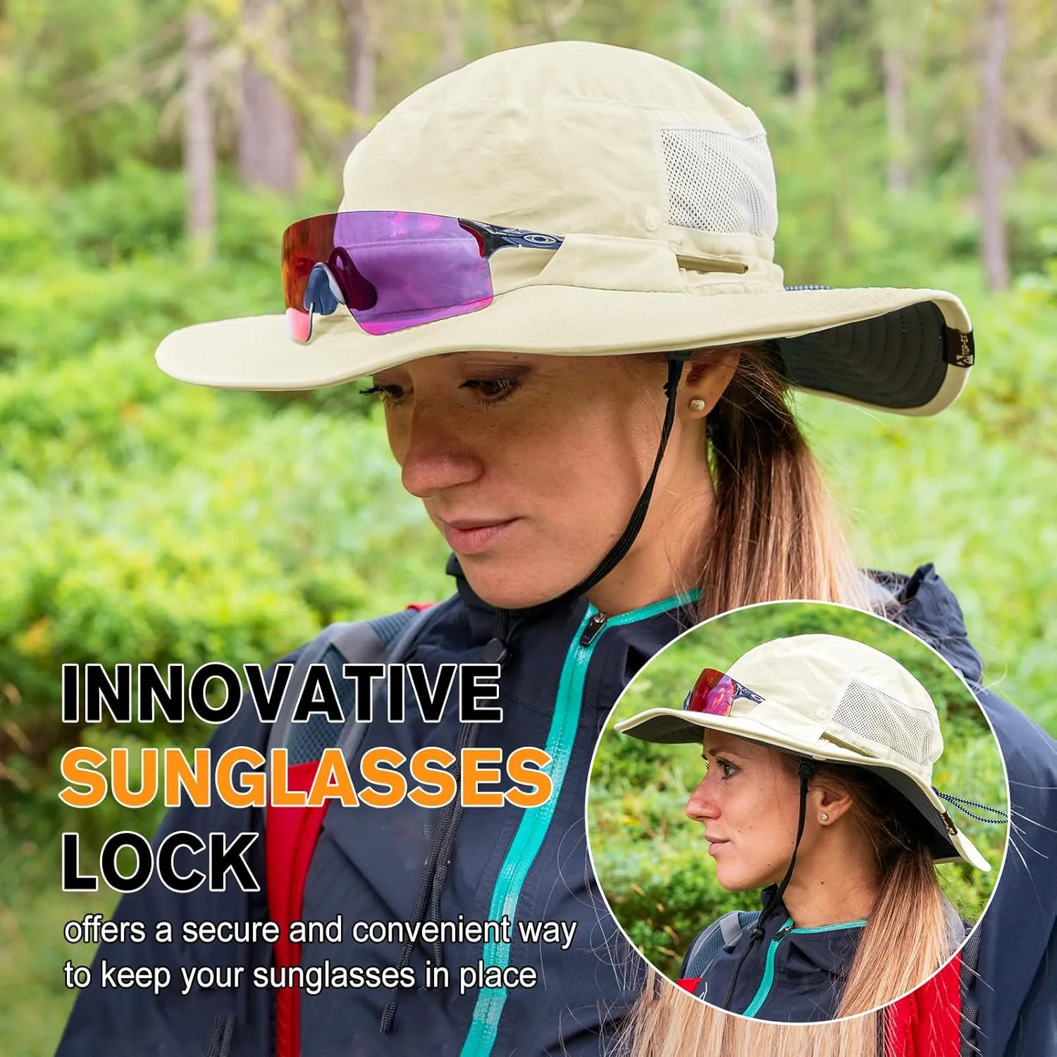 TOP-EX Women’s Wide Brim Sun Hat with Ponytail Hole UV 50 Summer Beach Sunhat for Fishing Hiking Outdoor Cooling Mesh