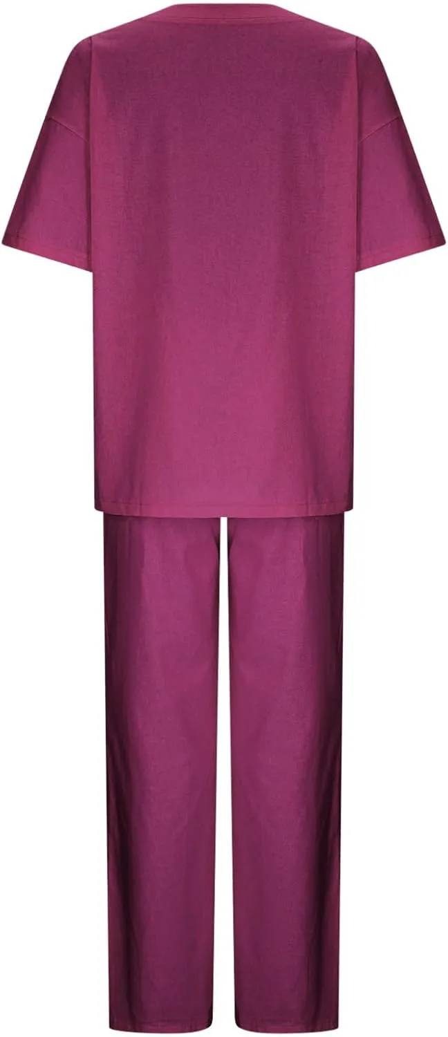 Two Piece Sets for Women 2024 Oversized Short Sleeve Shirt Loose Pullover Tops Wide Leg Pants Set Summer Linen Outfits