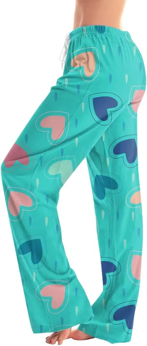 Valentines Day Print Pajamas Pant Womens Elastic Waist Cute Heart Sleepwear Pants S-3XL