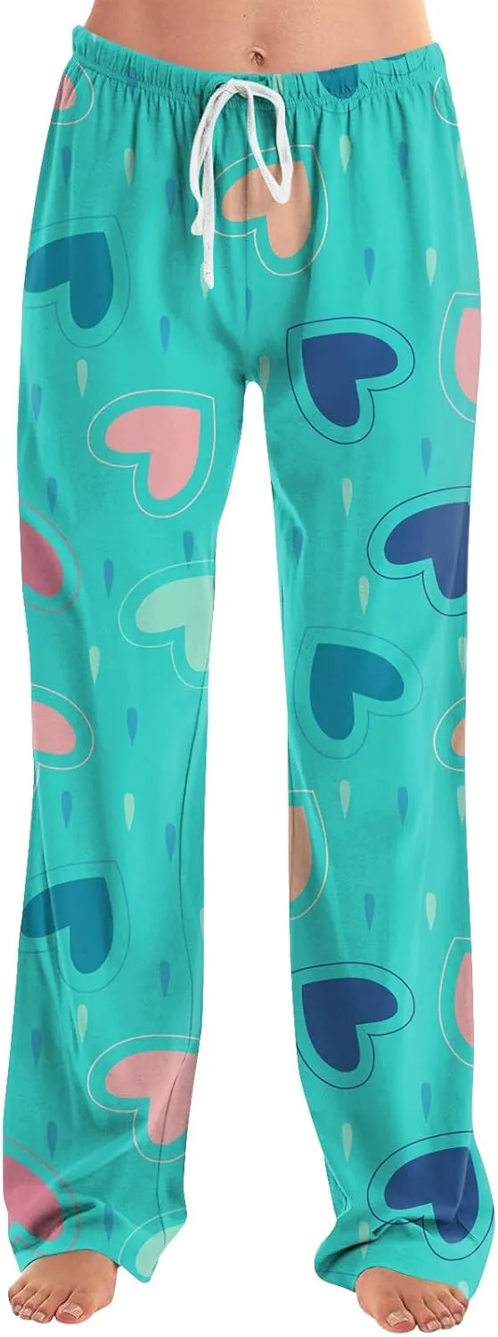 Valentines Day Print Pajamas Pant Womens Elastic Waist Cute Heart Sleepwear Pants S-3XL