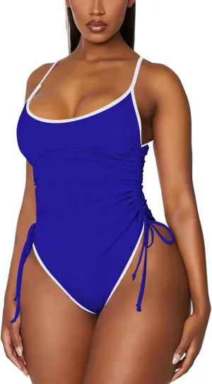 Viottiset Women's Ruched Drawstring One Piece Swimsuit Tummy Control High Cut Bathing Suit