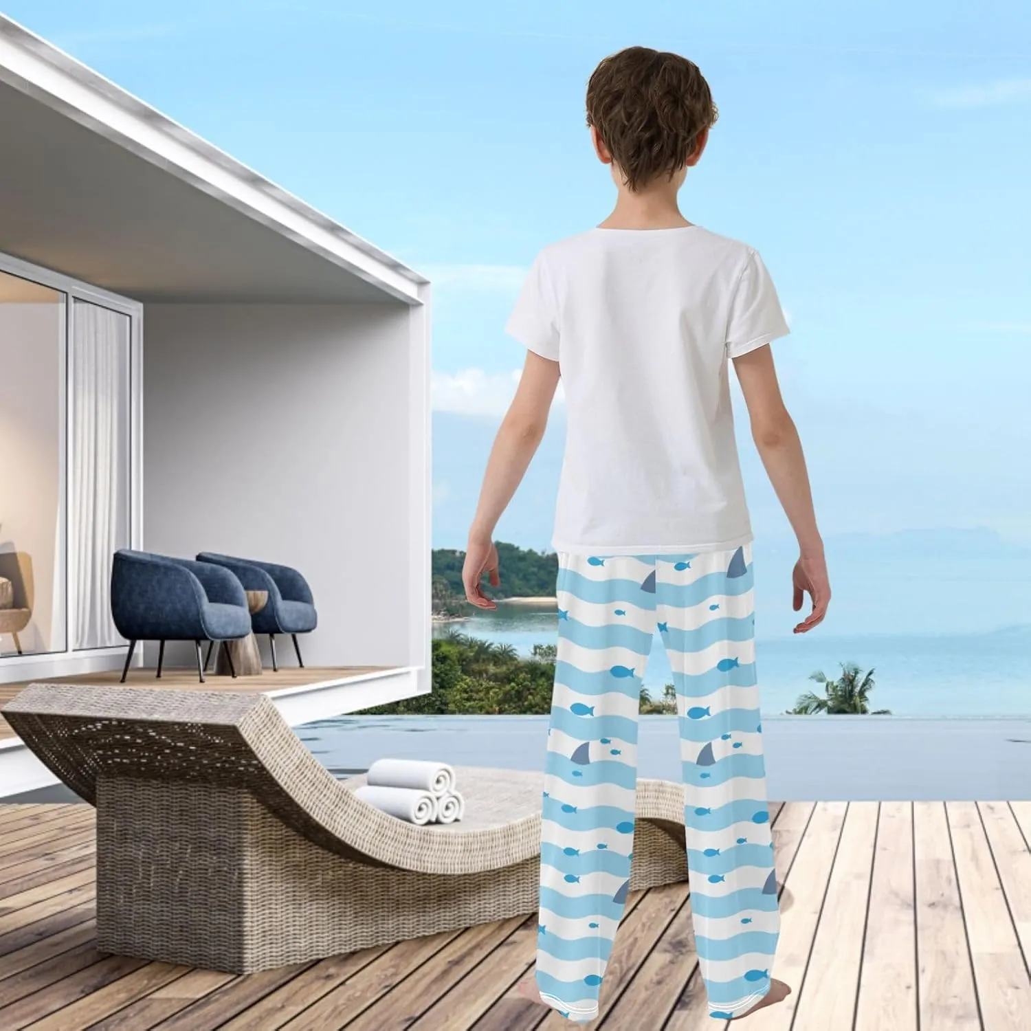 visesunny Boys' Pants Loose Lounge Jogger Pants Elastic Waist Pattern Long Bottoms Trousers with Tow Pockets Size S-XL