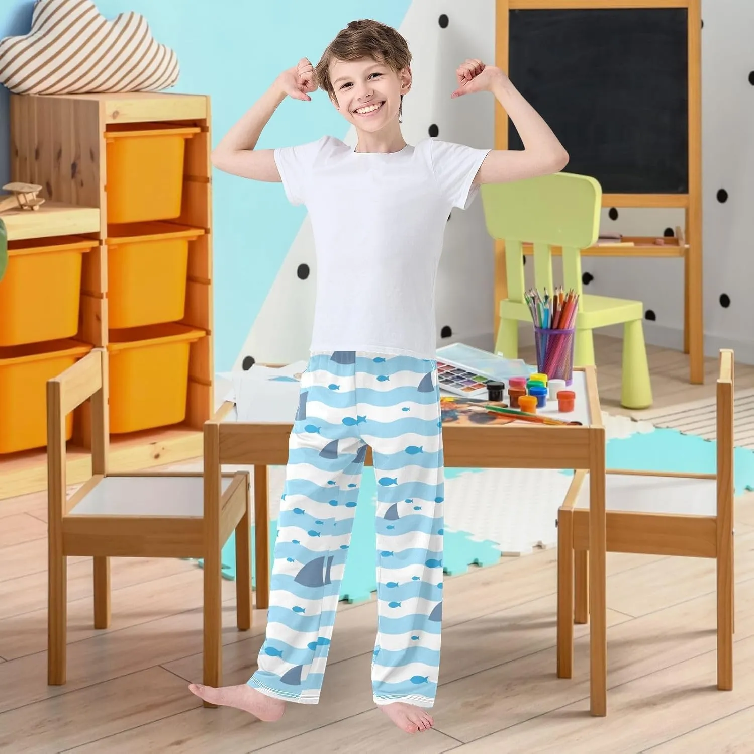visesunny Boys' Pants Loose Lounge Jogger Pants Elastic Waist Pattern Long Bottoms Trousers with Tow Pockets Size S-XL