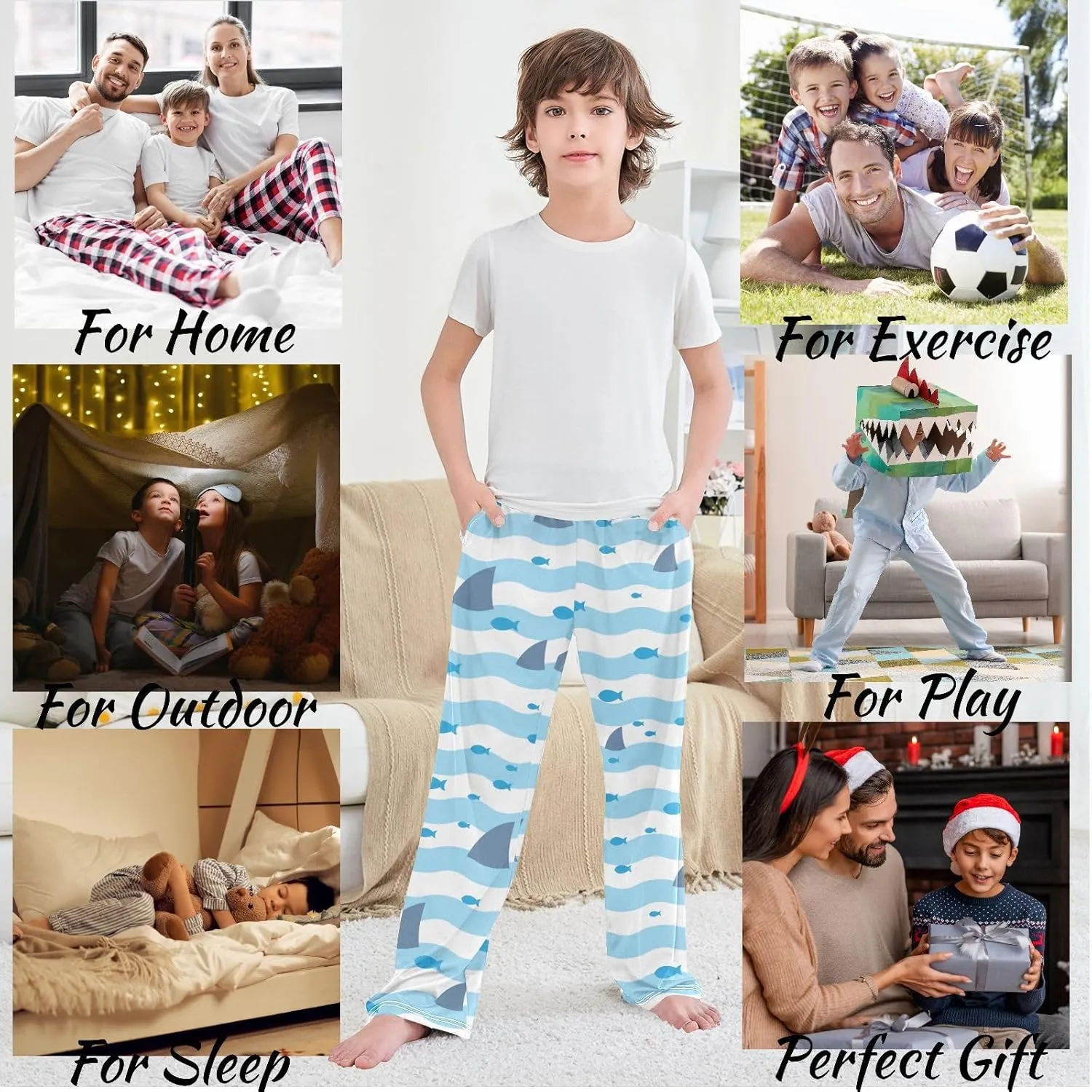 visesunny Boys' Pants Loose Lounge Jogger Pants Elastic Waist Pattern Long Bottoms Trousers with Tow Pockets Size S-XL