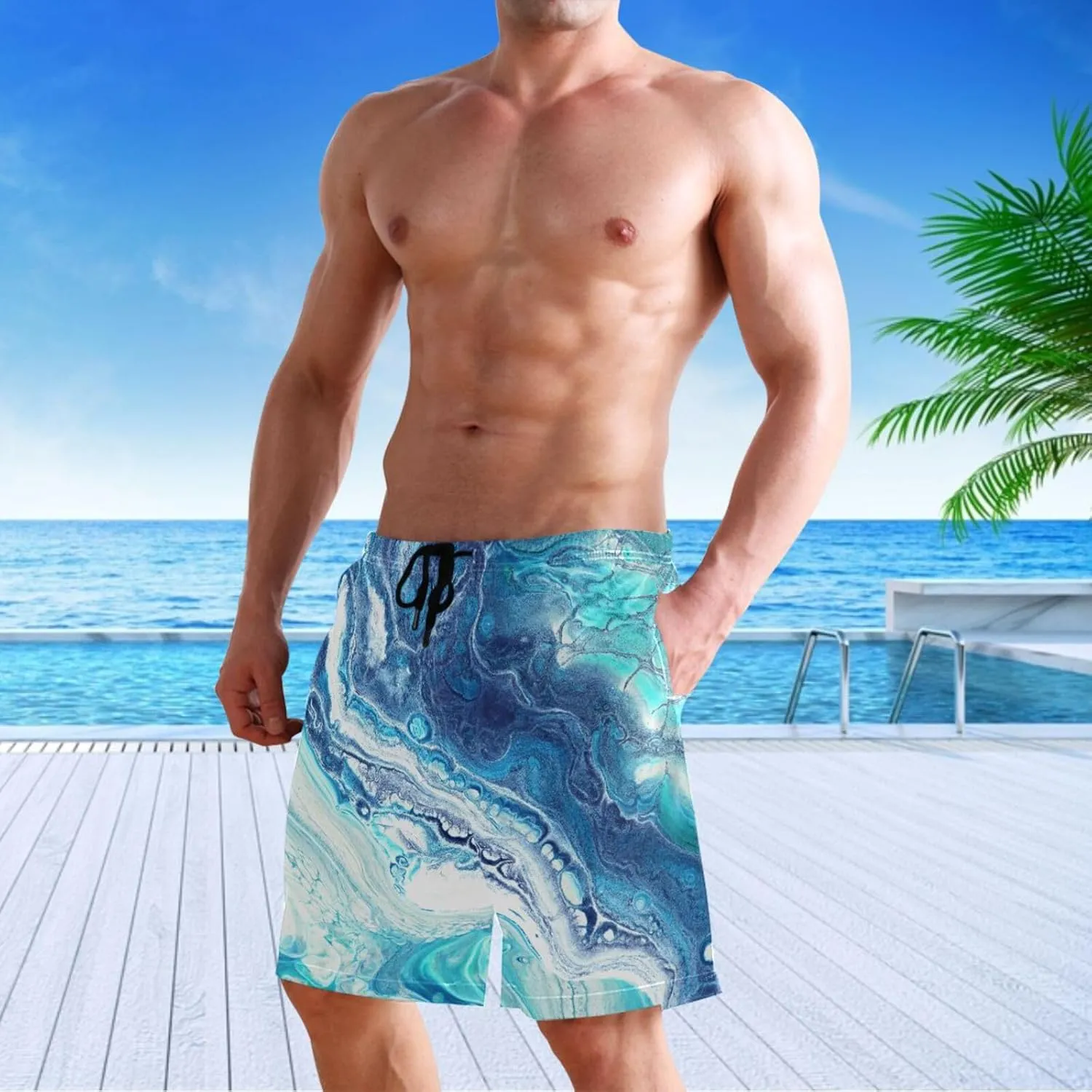 visesunny Mens Swim Trunks Quick Dry Board Shorts with Mesh Lining Breathable Fit Hawaii Beach Shorts Swimwear Bathing Suits