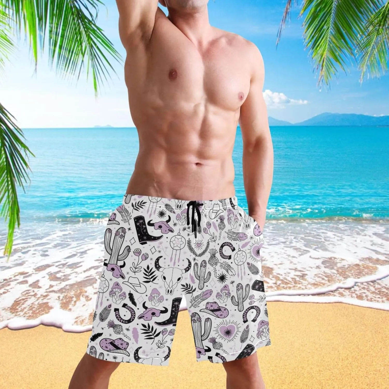visesunny Mens Swim Trunks Quick Dry Board Shorts with Mesh Lining Breathable Fit Hawaii Beach Shorts Swimwear Bathing Suits