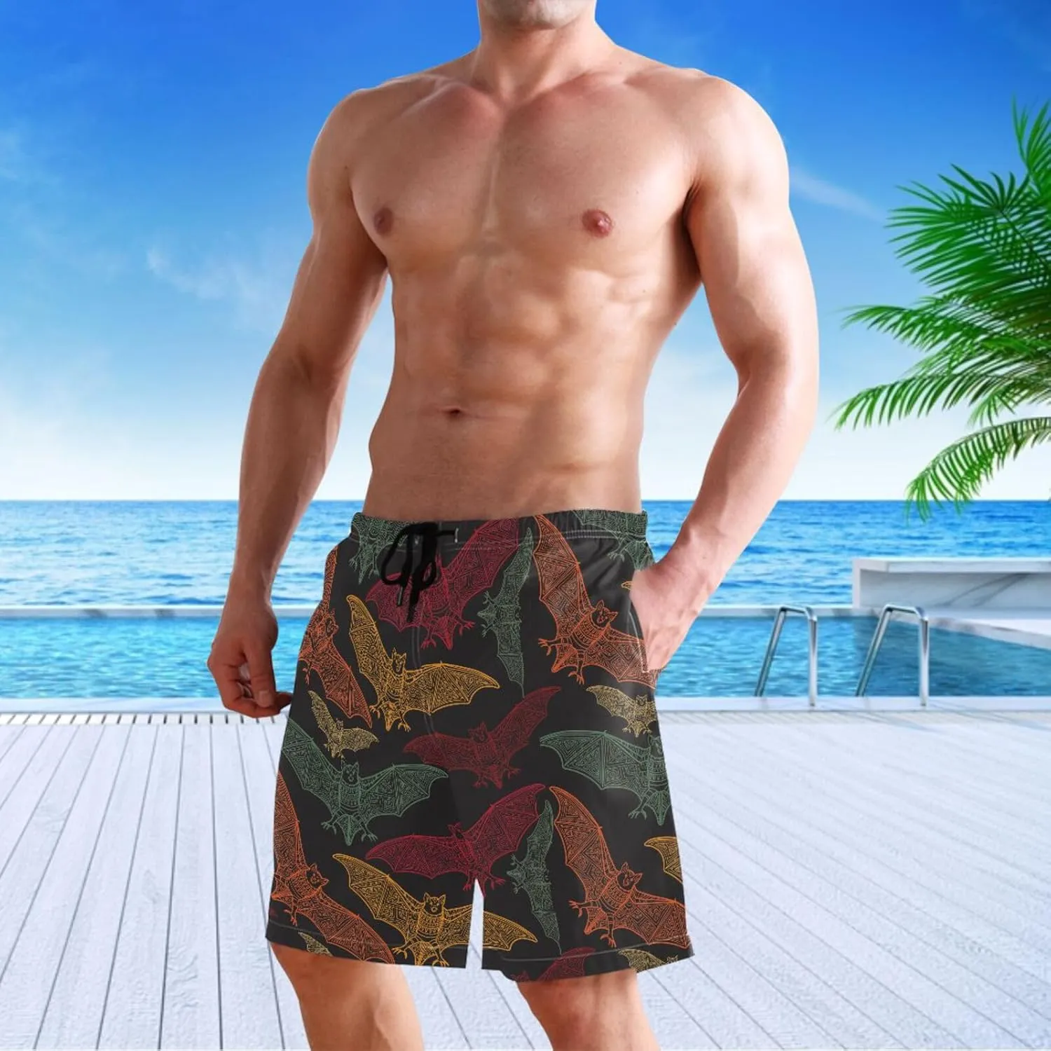 visesunny Mens Swim Trunks Quick Dry Board Shorts with Mesh Lining Breathable Fit Hawaii Beach Shorts Swimwear Bathing Suits