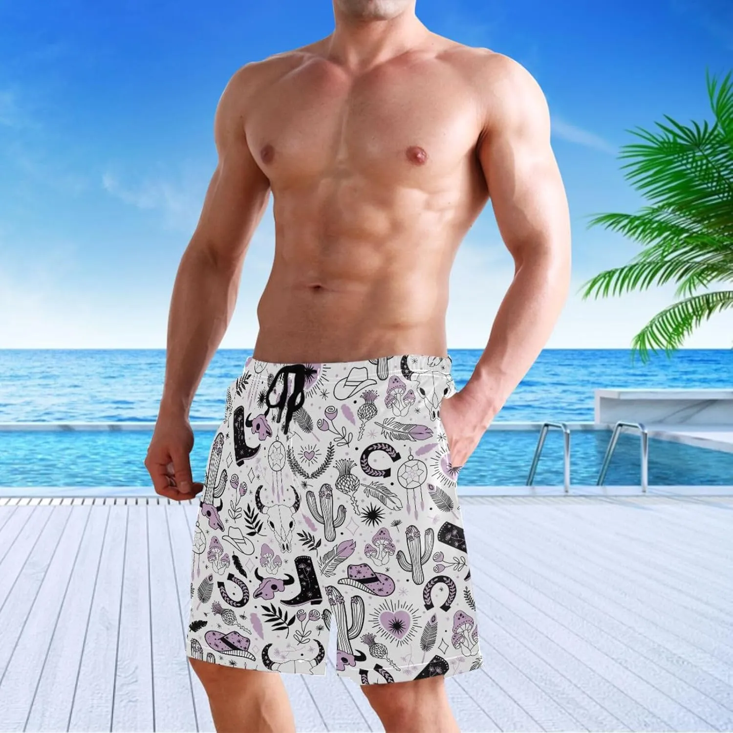 visesunny Mens Swim Trunks Quick Dry Board Shorts with Mesh Lining Breathable Fit Hawaii Beach Shorts Swimwear Bathing Suits