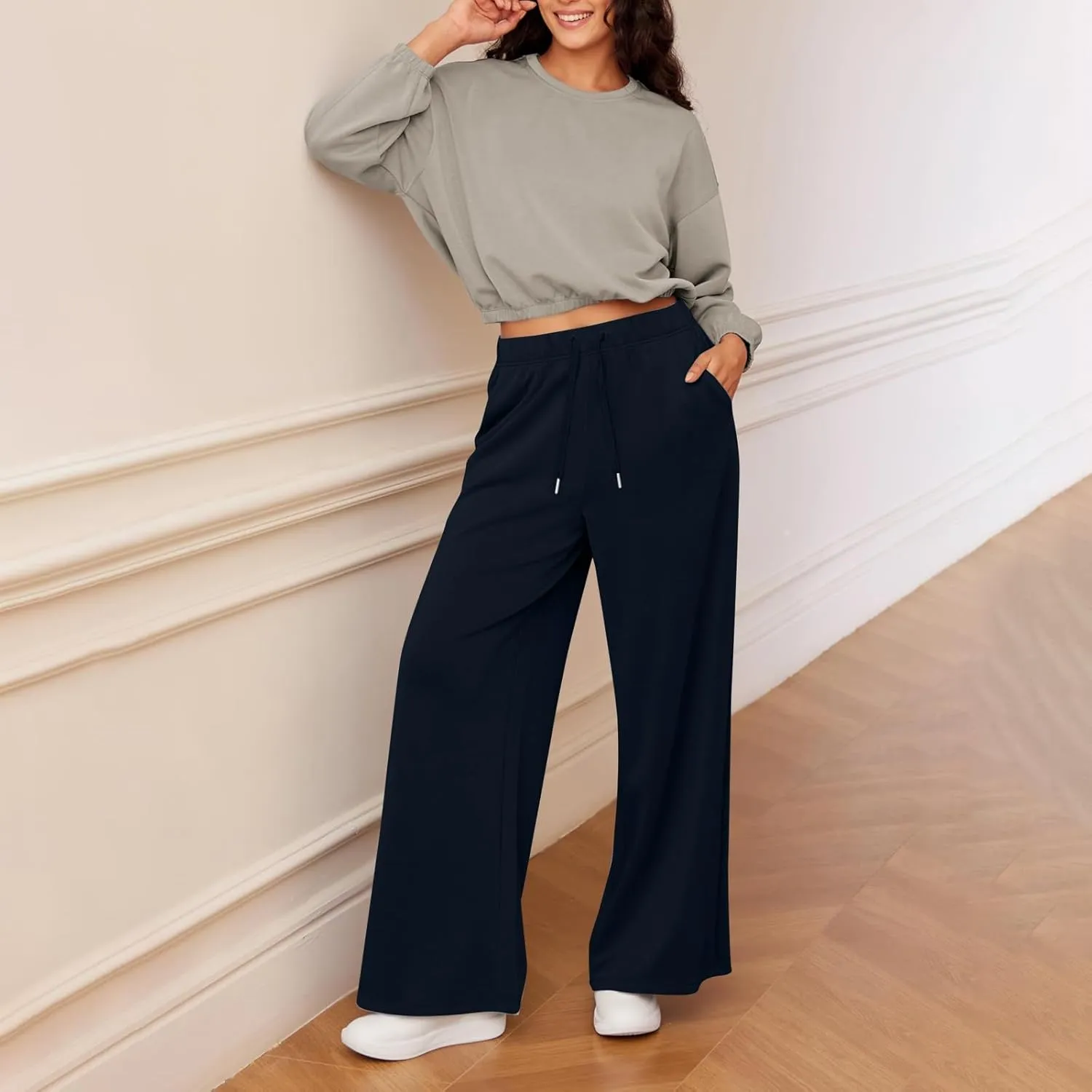 Wide Leg Sweatpants Women Baggy Joggers High Waisted Sweat Pants Lounge Straight Leg Pull on Jogger Pants with Pockets