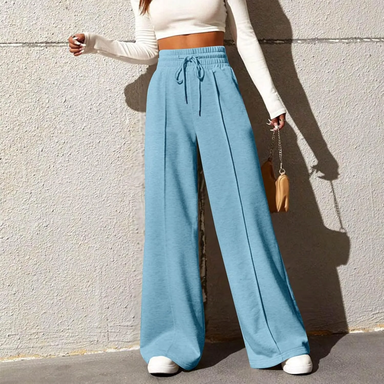 Wide Leg Sweatpants Women Casual Lightweight Drawstring High Waisted Joggers Baggy Soft Lounge Pants with Pockets